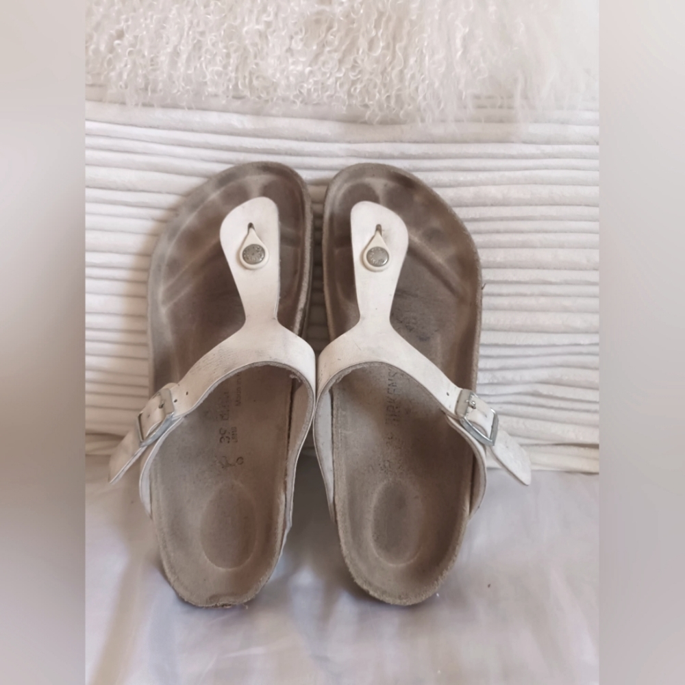 Birkenstock Gizeh Birko-Flor White Leather  Sz 39